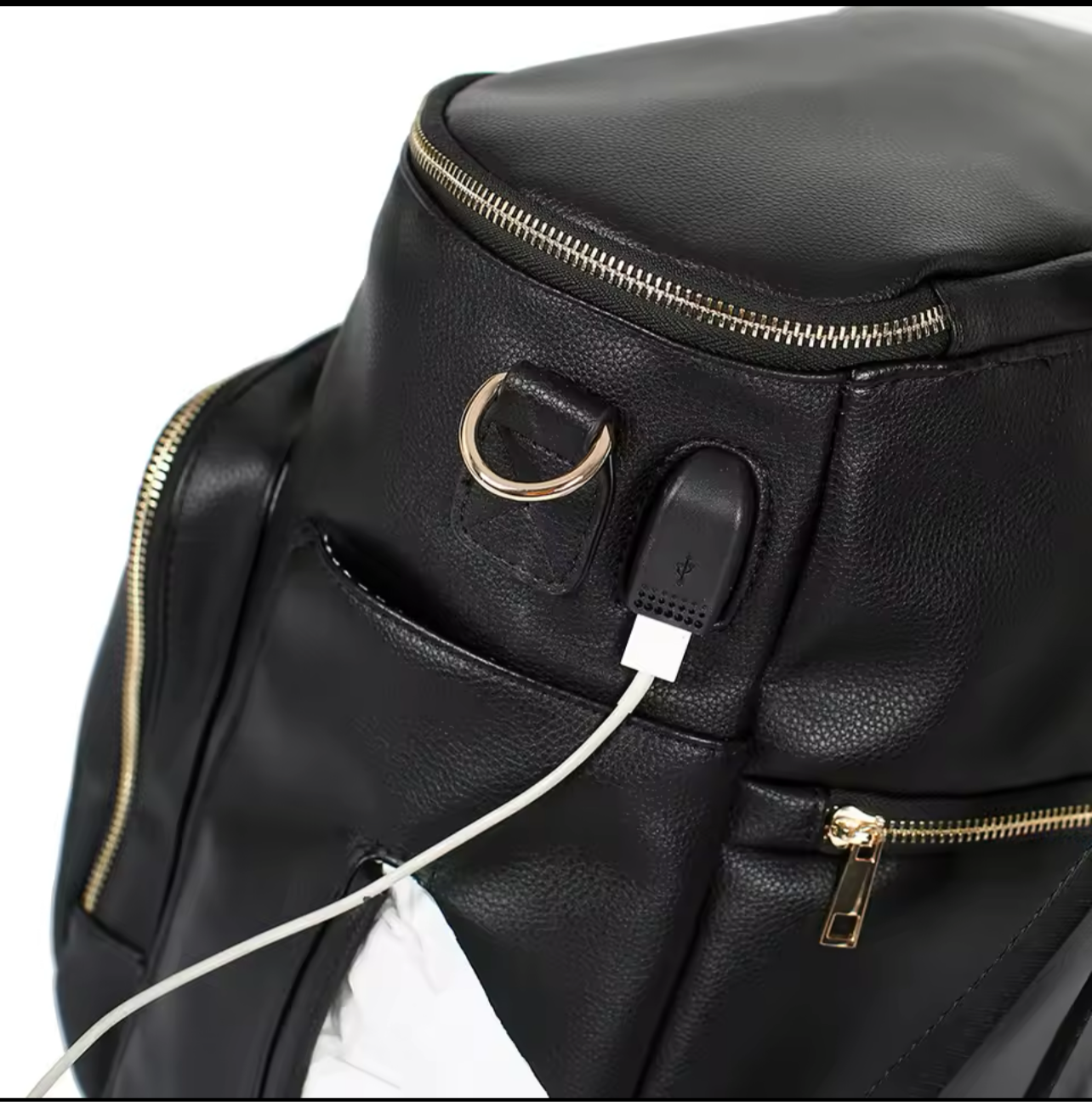 Bleieryggsekk i PU-skinn - Komfortabel, praktisk og med USB-port for moderne mødre!